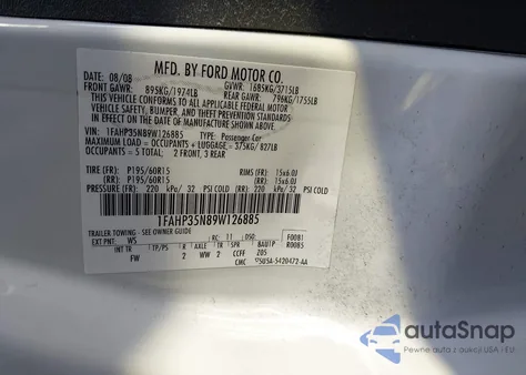 2009 Ford Focus Se z USA, uszkodzony, nr VIN 1FAHP35N89W126885